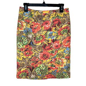 Talbots Floral Pencil Skirt SZ 6P Earth Tones Business Scandi Chic